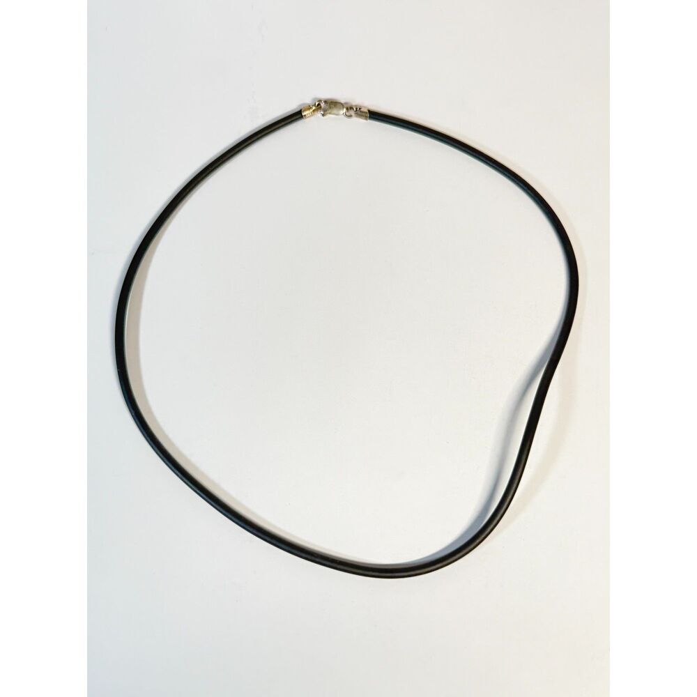 Black Leather Cord Necklace Sterling Silver Clasp 17.75"